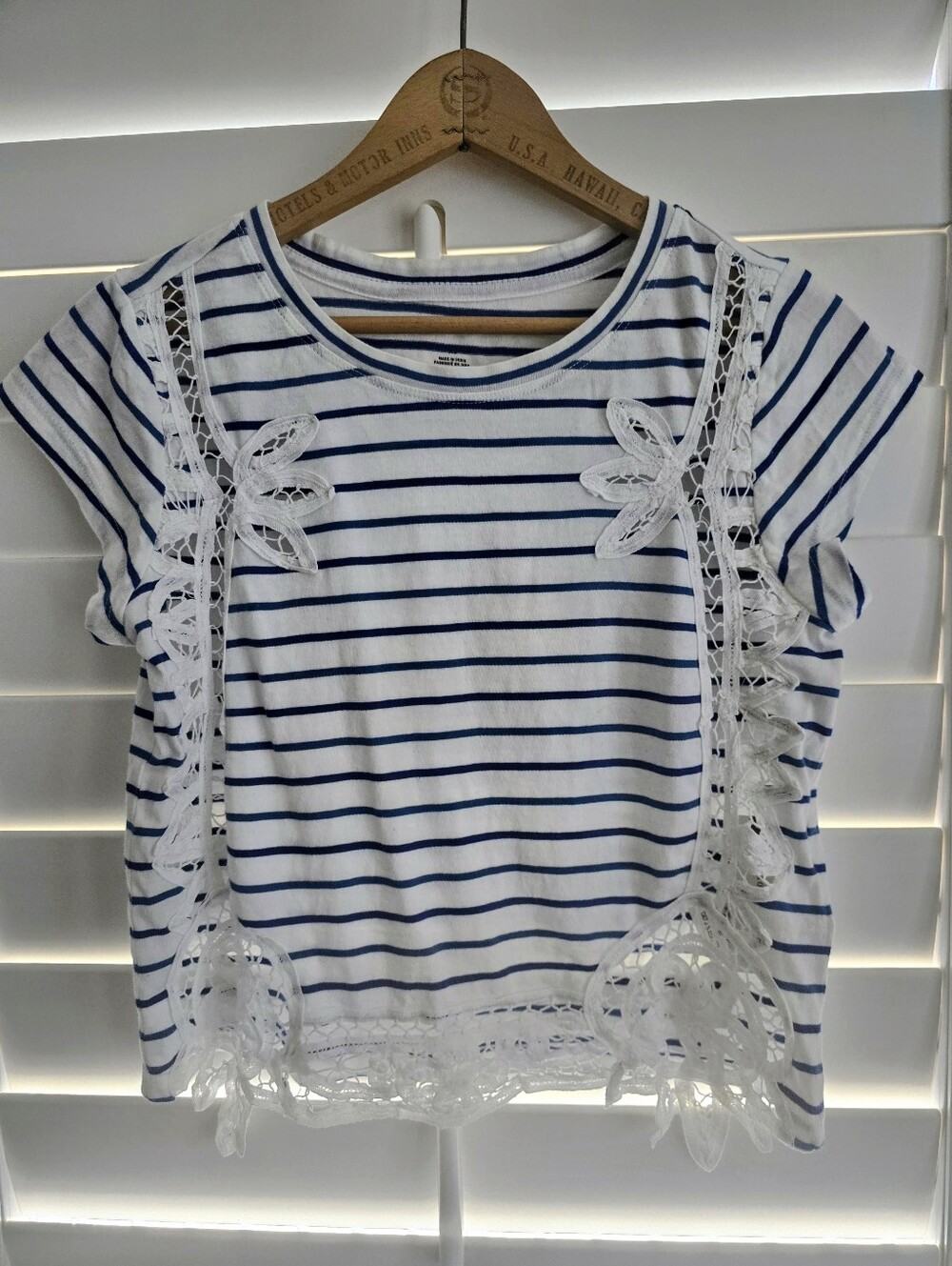 ANTHROPOLOGIE Maeve Lacy Stelline Navy Stripe Crop Top XS NWT - Picture 6 of 12